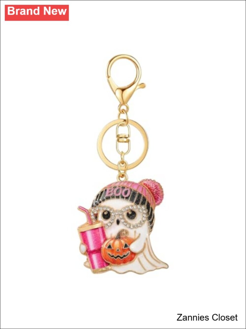 👻 Rhinestone Enamel Ghost Keychain BOO Bag Charm Halloween Keyring Women